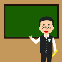 Stock Vector Teacher Standing Front Chalkboard