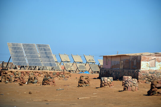 Solar panels.Bedouin village near Sharm El Sheikh. Tourist place. November 8, 2020. Sharm El Sheikh, Egypt