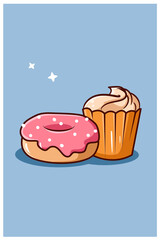 Donuts and cupcake cartoon illustration