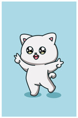 A little beautiful and happy cat animal cartoon illustration