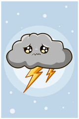 Cute and sad cloudy sky cartoon illustration