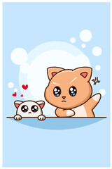 A cute angry cat with cute hamster animal cartoon illustration