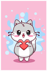 Cute and happy cat with love cartoon illustration