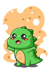 Happy and funny little dinosaur animal cartoon illustration