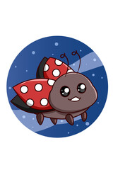 Cute and happy ladybug in the night cartoon illustration