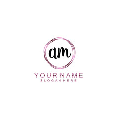 AM beautiful Initial handwriting logo template