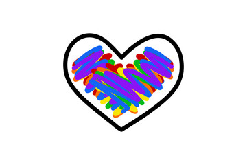 Stroke outline hand draw heart pattern colorful rainbow line, icon symbol lgbt pride concept simple art