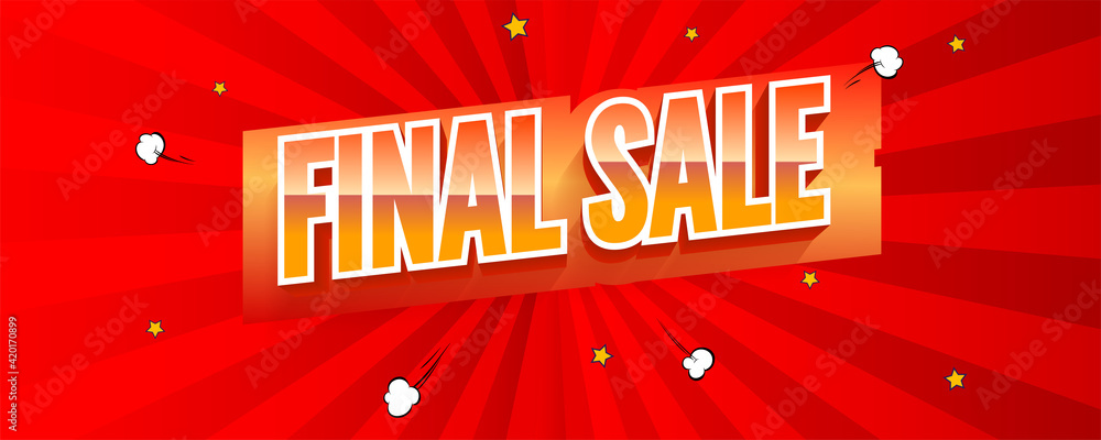 Poster final sale. vintage text on red banner. vector retro background with rays and halftone effect. templ