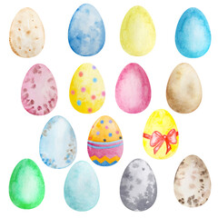 Set of watercolor multicolored, Easter eggs