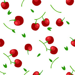 Delicious ripe cherry seamless pattern vector illustration, seamless pattern background