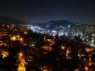 Old and new Seoul: Slum area of Hannam contrasted with prosperous areas of new Seoul