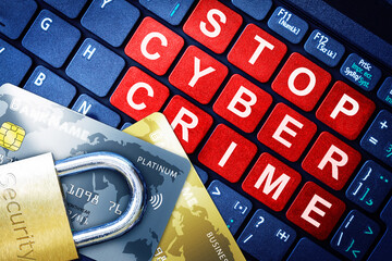 Stop Cyber Crime Concept With Security Lock on Fake Credit Cards
