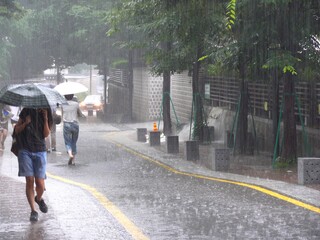 Heavy summer rainfall in Seoul, South Korea