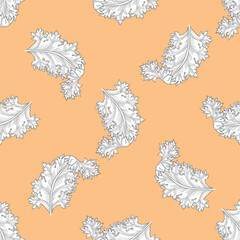 Acanthus leaf seamless pattern design on peach color background, vector