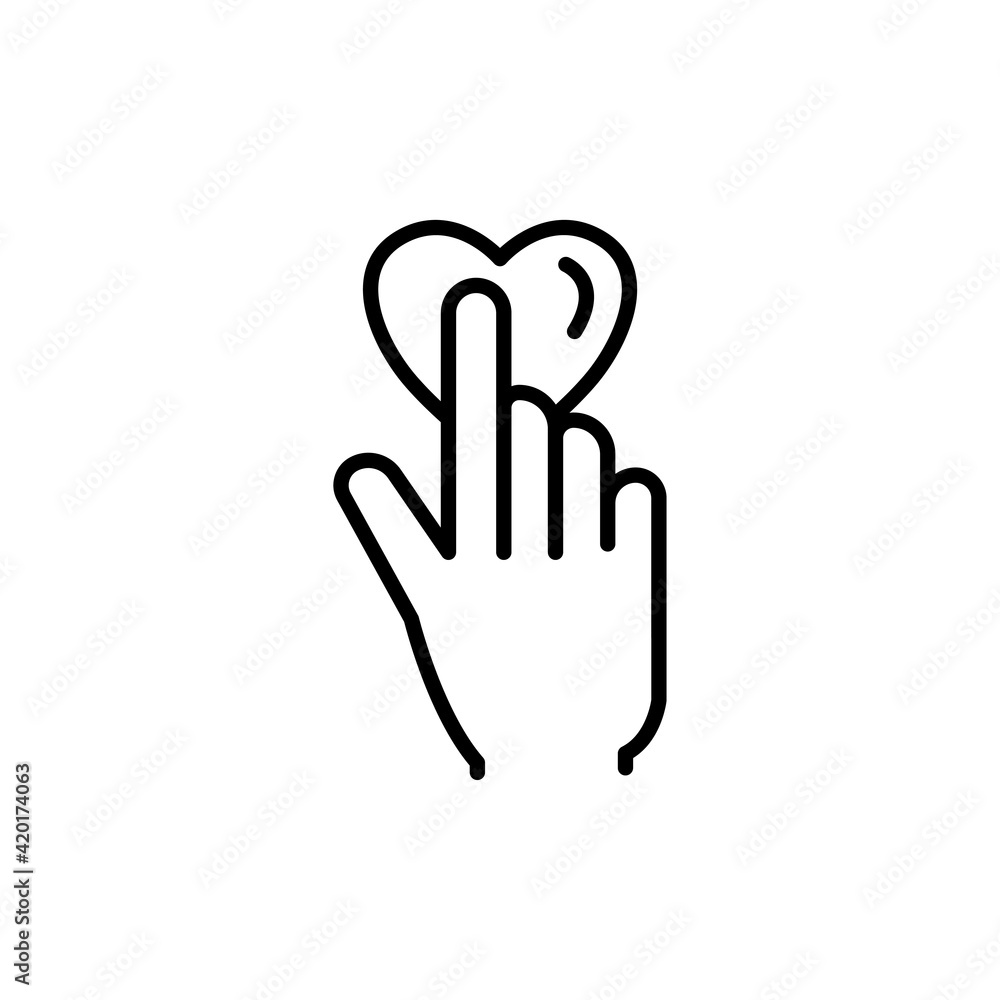 Poster hand line icon with heart. touch. editable stroke. design template vector