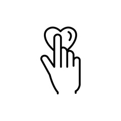 Hand line icon with heart. touch. Editable stroke. Design template vector