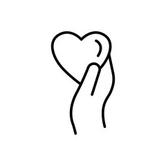 Hand line icon with heart. Editable stroke. Design template vector
