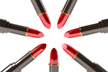 放射状に並べられたリップスティックの3Dイラスト