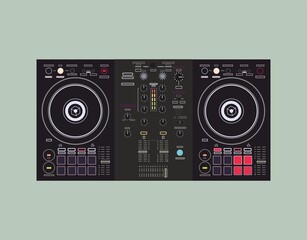 DJ controller in detail. Background for DJ posters. Musical computer equipment. Icon for online store. DJ- image for printing on a t-shirt. Image for application on a smartphone case. Nightlife theme.