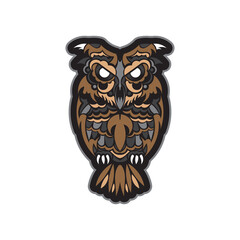 Colored owl print in boho style. Isolated. Good for clothing and textiles. Vector