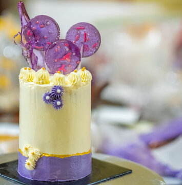 Home made cake with isomalt candy.