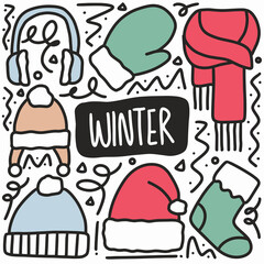 hand drawn winter doodle set