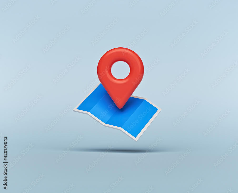 Poster folded map and location pin isolated. minimal navigation icon. 3d rendering