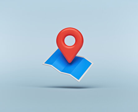Folded map and location pin isolated. minimal Navigation icon. 3d rendering