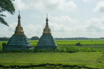 Two Pagoda were in the paddy field, Rakhine state, Myanmar
