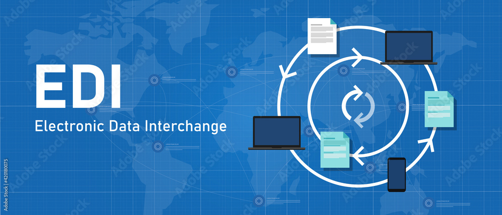Poster edi electronic data interchange software system to process paper to paperless paperwork exchange bet