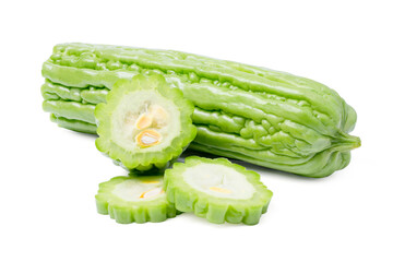 Fototapeta premium Fresh bitter melon on white background.