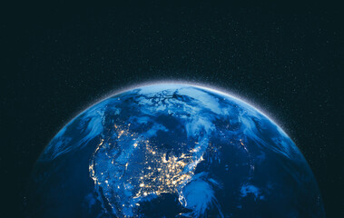 Planet earth globe view from space showing realistic earth surface and world map as in outer space point of view . Elements of this image furnished by NASA planet earth from space photos. © InfiniteFlow