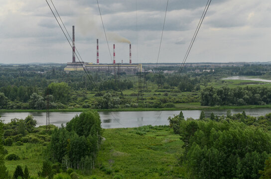Nazarovo district power station and Chulym river in Krasnoyarsk Krai, Russia