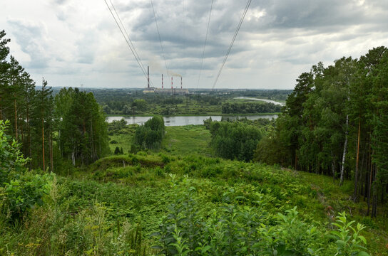 Nazarovo district power station and Chulym river in Krasnoyarsk Krai, Russia