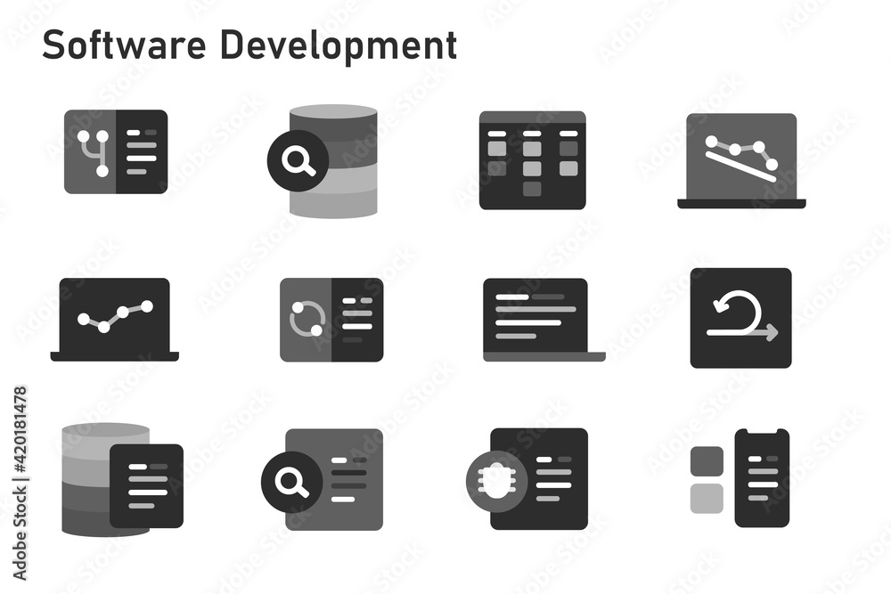 Wall mural agile methodology software development icon set collection of code programming using sprint kanban b