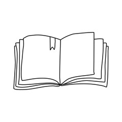 Open book, line drawing. Vector object illustration, minimalism hand drawn sketch design. Concept of study and knowledge