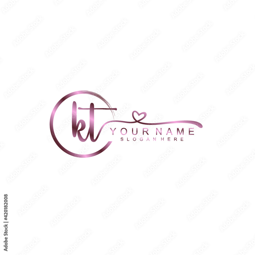 Wall mural kt beautiful initial handwriting logo template