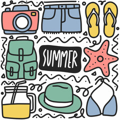 hand drawn summer holiday doodle set