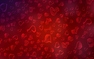 Dark Red vector texture with lovely hearts.