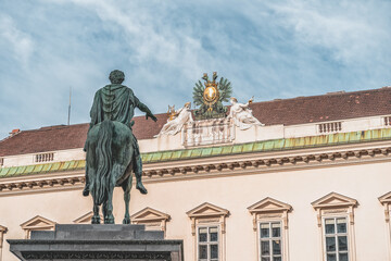 Kaiser statue in Josefplatz facing palais palffy in Vienna near