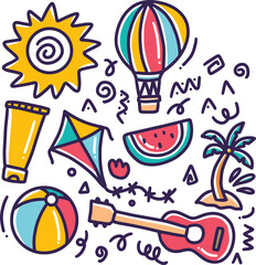 hand drawn summer beach doodle