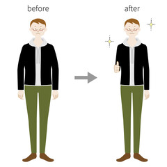 Illustration set of a man (before and after weight loss) (white background, vector, cutout)