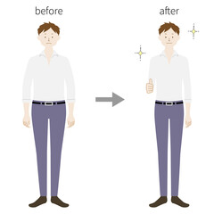 Illustration set of a man (before and after weight loss) (white background, vector, cutout)