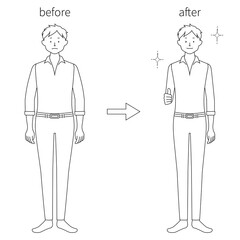 Illustration set of a man (before and after weight loss) (white background, vector, cutout)