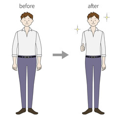 Illustration set of a man (before and after weight loss) (white background, vector, cutout)