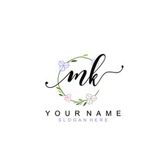 MK beautiful Initial handwriting logo template