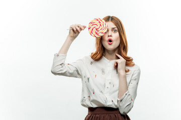 woman licking lollipop pleasure sweet candy joy