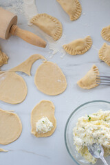 Pierogi ruskie, Baked dumplings stuffed with curd cheese and potatoes