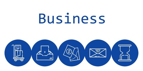 business background concept with business icons. Icons related delivery, envelope, hourglass, inbox, map