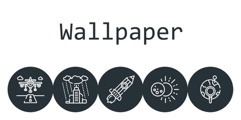 wallpaper background concept with wallpaper icons. Icons related rain, rising, runway, global, eclipse